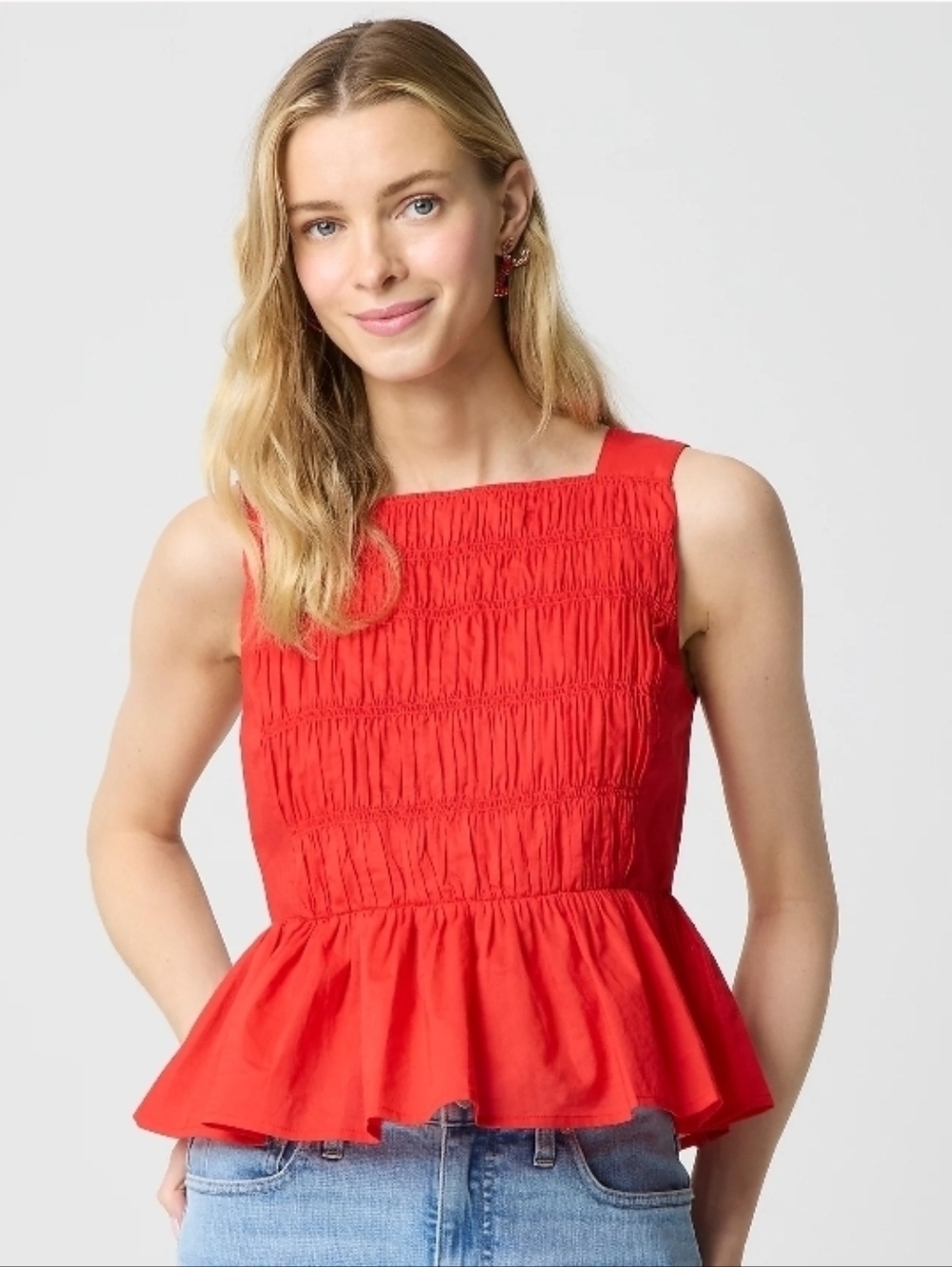 Nwt J. Crew Factory  100% Cotton Smocked Tank Top  Size 2 Red